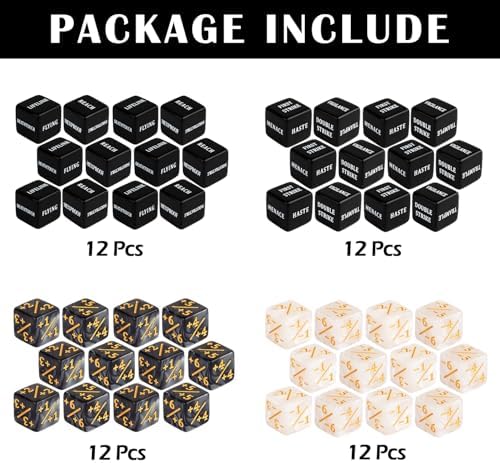 48 Pieces Abilities Keywords Counter Dice Black MTG Dice Counters Bulk Creature Stats Buff Tokens Dice Set for Magic The Gathering, MTG, TCG, Card Games Accessories