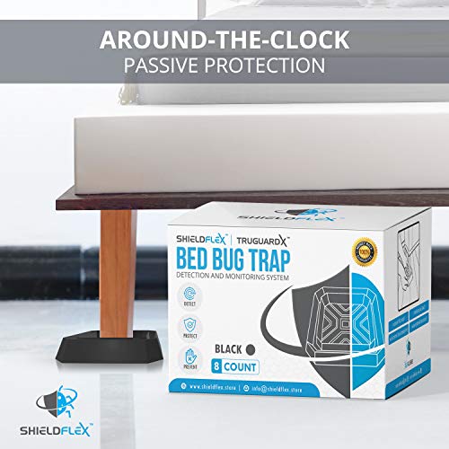 Bed Bug Trap — 8 Pack | TruGuard X Bed Bug Interceptors (Black) | Eco Friendly Traps for Bed Legs | Reliable Insect Detector, Interceptor, and Monitor for Pest Control and Treatment