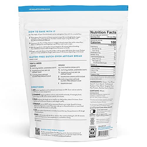King Arthur Gluten Free Bread Flour: 1:1 Replacement for Yeasted Recipes - 2 lbs of Premium GF Flour for Artisan Boules, Bagels, Cinnamon Rolls & Burger Buns - Sorghum & Xanthan Gum