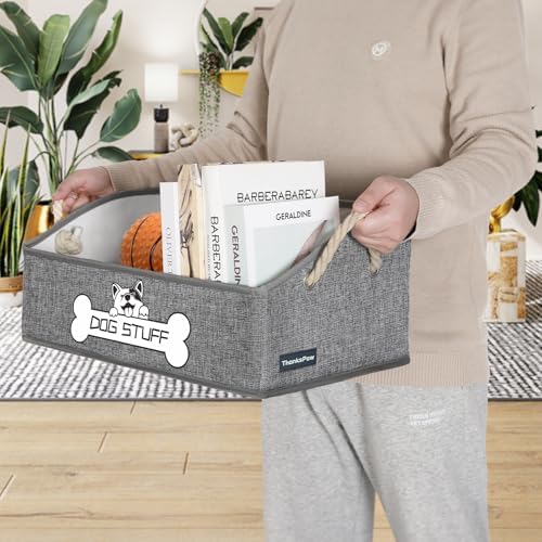 Dog Toy Box, Large Dog Toys Storage with Handle, Fabric Trapezoid Dog Toy Bin, Collapsible Basket Chest Organizer, Perfect for Pet Toys, Blankets, Dog Toys and Accessories,Light Grey