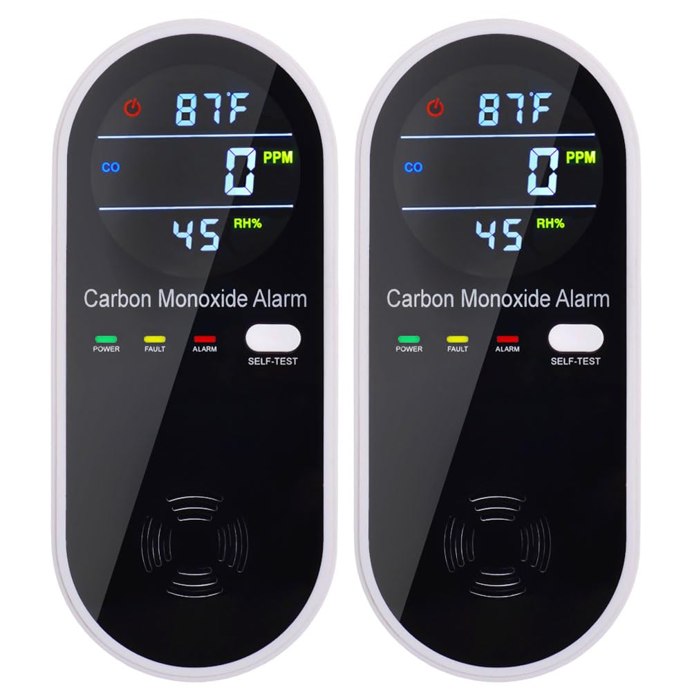 3-in-1 Carbon Monoxide Detectors Plug in Wall, Portable Carbon Monoxide Detector for Travel, CO Gas Meter Temperature Humidity Sensor Built-in with LCD Display Voice Light Warning