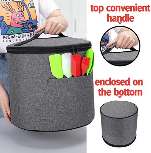 Luxja Dust Cover Compatible with 6 Quart Instant Pot (Enclosed on the Bottom), Zipper Closure Cover Compatible with 6 Quart Instant Pot (with Accessories Pockets, Patent Design), Gray (Medium)