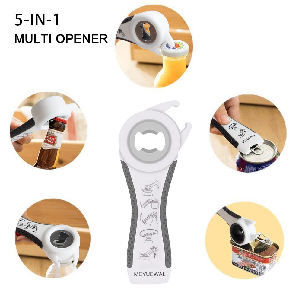 Latest Jar Opener Bottle Opener for Weak Hands, 6 in 1 Multi Function Can Opener Bottle Opener Kit with Silicone Handle Easy to Use for Children, Elderly and Arthritis Sufferers(JAR-White3.0)