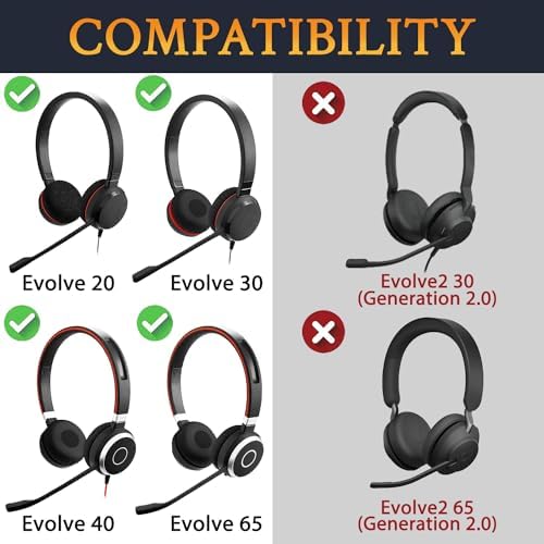 SOULWIT Replacement Ear Pads Cushions for Jabra Evolve 65/40/30/20 Headphones, Earpads for Jabra Evolve 65UC 65MS/ 40UC 40MS/ 30US 30II/ 20SE 20UC 20MS Headset - Evolve 65 PL Black