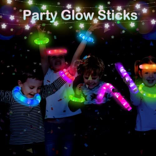 24 PCS Light up Party Favors Supplies for Kids 4-8-12,Bulk Valentines Glow Sticks Bracelet Necklace Accessories for Toddlers,Neon Birthday Return Gifts Treats, Mardi Gras Goodie Bag Stuffer Fillers