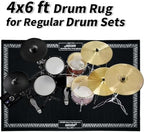 Aucuda Drum Rug Mat with Paisley Border 4x6ft Tightly Woven Fabric Cool Drum Floor Mat, Electric Drum Set Carpet Accessories for Christmas Holiday Practice, Apartment, Soundproof, Winter.