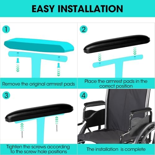 Wheelchair Armrest Pads - Premium Comfort Foam Cushions Universal Fit for Drive/Invacare/Medline Wheelchair Parts, Lightweight Wheelchair Accessories & Replacement Parts (Easy Installation)