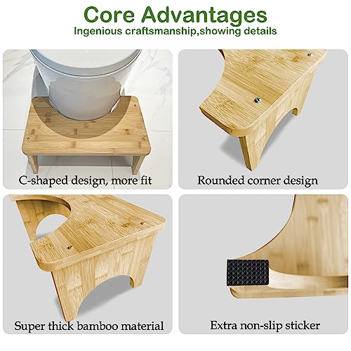 Bamboo Toilet Stool for Adults,7" Poop Stool for Bathroom, Toilet Potty Stool with Non-Slip Mat for Adults Children, Healthy Portable Toilet Potty Stool, Toilet Stool Squat Adult, Healthy Gifts