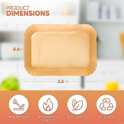 Air Fryer Paper Disposable Liners, 100PCS 8.6x5.5 inch Rectangular Food Grade Parchment Liners,for Ninja Foodi Dual and others 8QT 10QT, Non-stick Oil-proof Water-proof Accessories Baking Paper