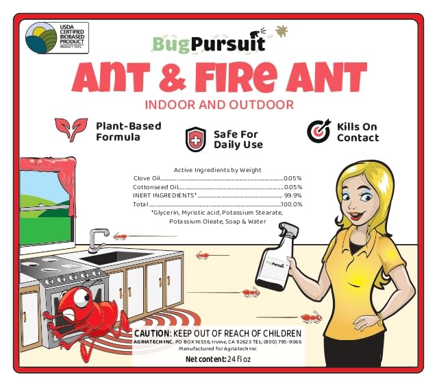 BugPursuit 24oz Ant Killer use for Indoor and Outdoor, Effective, Non-Staining, Ants,Fire Ants, and Other Insect Killer, Ant Spray Safe for Pets and Kids,Non-Toxic, 100% USDA Biobased, Made in USA