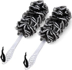 2Pack Back Scrubber for Shower, Dual-Sided Loofah on a Stick as Shower Brush Exfoliating Body with Long Handle, Loofah Sponge Mens Loofah Bathing Accessories for Women (2Pack Black)