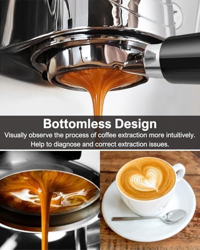 54mm Bottomless Portafilter, Espresso Accessories for Breville Barista Series BES870/878/880 Machines & Sage Barista Espresso Machine, Stainless Steel Filter Basket and Premium ABS Handle (Black)
