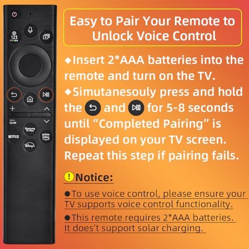 for Samsung TV Remote Replacement, for 2019-2024 Samsung Smart TV with Voice Control, for Samsung Remote Control for Smart TV. No Solarcell. 2-Year Full Warranty.