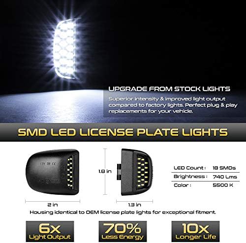 VIPMOTOZ Full LED License Plate Light For Cadillac Escalade Chevy Silverado 1500 2500 3500 Suburban Tahoe GMC Sierra 1500 2500 3500 Yukon XL Tag Lamp Assembly Replacement