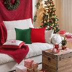 Thmyo 4-Pack 100% Cotton Comfortable Solid Decorative Throw Pillow Case Square Cushion Cover Sublimation Blank Pillow Covers DIY Throw Pillowcase for Sofa Couch(18x18 inch/ 45x45cm,Christmas Green)