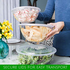 PLASTICPRO Disposable 48 Ounce Round Crystal Clear Plastic Serving Bowls With Lids, Party Snack or Salad Bowl, Chip Bowls, Snack Bowls, Candy Dish, Salad Container Pack of 4