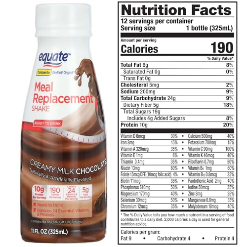 Equate Creamy Milk Chocolate Meal Replacement Shake 11 Fl Oz. Bottle, 6 Counts. Free TAOindustry bookmark