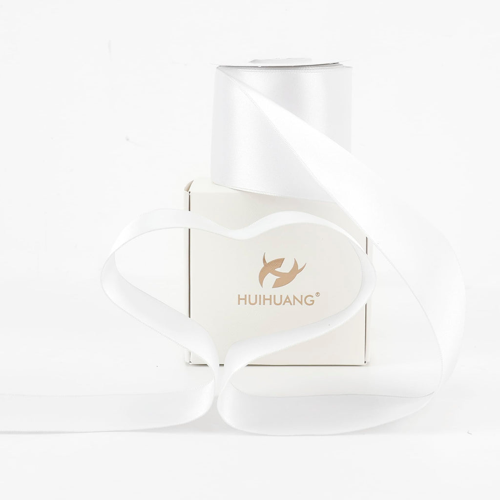 HUIHUANG White Wired Satin Ribbon 2.5 inch White Double-Faced Satin Wire Ribbon for Bows Making, Wreaths, Gift Wrapping, Holiday Home Decor, Crafts, Christmas Tree Bows-Continous 10 Yards