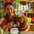 Wild One High Chair Banner For 1st Birthday Party Boy Decorations With Green Tassel Garland Crown Hat Cake Topper