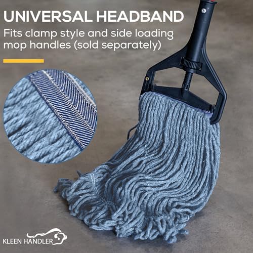 KLEEN HANDLER HEAVY DUTY Commercial Mop Head Replacement, Wet Industrial Cotton Looped End String Cleaning Mop Head Refill, Blue Mop, Universal Headband