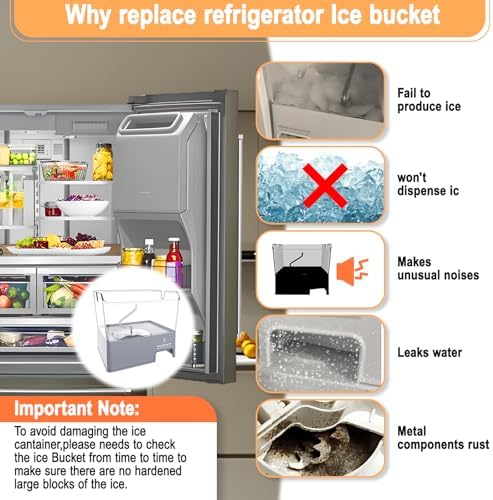 Upgraded Refrigerator Ice Bucket W11129522 Compatible with Whirlpool Ice Maker Replacement Parts W10564750 KitchenAid Removable Ice Bin 4545220 EAP12114487 PD00041826 PS12114487 Freezer Ice Container