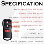 Keyless Entry Remote Control Key Fob Replacement Fits for Nissan Xterra Titan Armada Frontier 2002-2019 Quest Sentra Murano Pathfinder Versa Infiniti FX35 FX45 QX4 KBRASTU15 CWTWB1U733