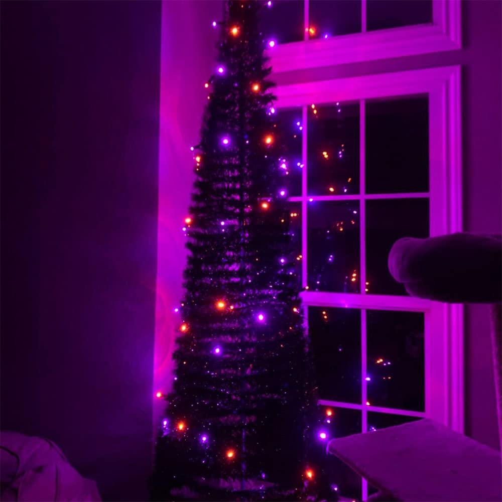TW SHINE Purple and Orange Halloween Lights, 2 Pack 20FT 100 Count Incandescent Halloween Mini String Lights, Waterproof Halloween Decorations for Outdoor Indoor Patio Home Party Garden Yard Decor