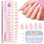 Beetles French Tip Press on Nails - 150Pcs 4 in 1 Nude Pink Almond Press On Nails Medium Full Cover French Tip Press on Nails with 6 Kinds of Nail Accessories Nail Art DIY Gift for Women