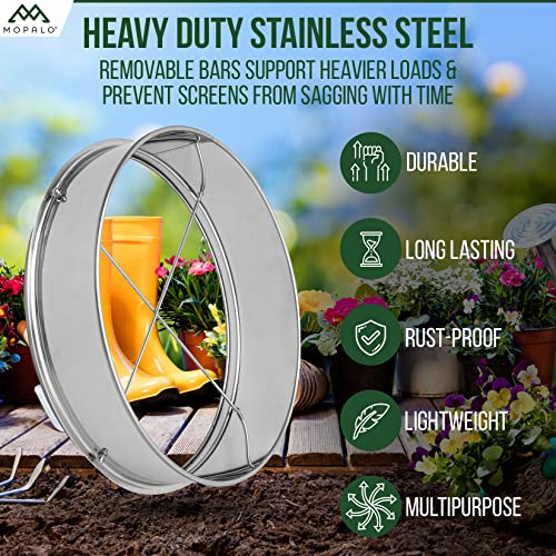 MOPALO 12" Soil Sieve Set with 4 Interchangeable Mesh Screens 1mm, 3mm, 5mm, 7mm - Stainless Steel Metal Riddle Garden Sifter for Rocks, Seeds, Dirt, Compost and Potting Soil
