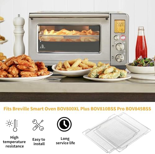 Upgraded Air Fryer Basket Replacement for Breville Smart Oven Parts 304 Stainless Steel Air Fryer Tray BOV800XL Pro BOV845BSS Breville Air Fryer Accessories Mesh Basket Oven Baking Pan 2 Pcs