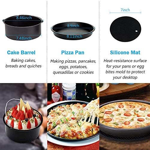 9 Inch Air Fryer Accessories XL 10 PCS with Cupcake Pan, Pizza Pan, Silicone Baking Cup, Recipe Cookbook, 100Pcs Parchment Paper for 5.3Qt - 6.8Qt and Larger Size Phillips Air Fryer Instant Pot