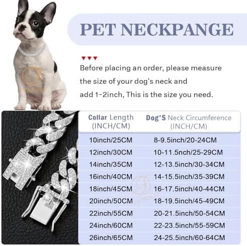 Silver Dog Chain Collar Diamond Cuban Link Dog Collar 13mm Wide Dog Necklace Metal Cat Chain Pet Crystal Collar Jewelry Accessories for Small Medium Large Dogs Cats(14inch)