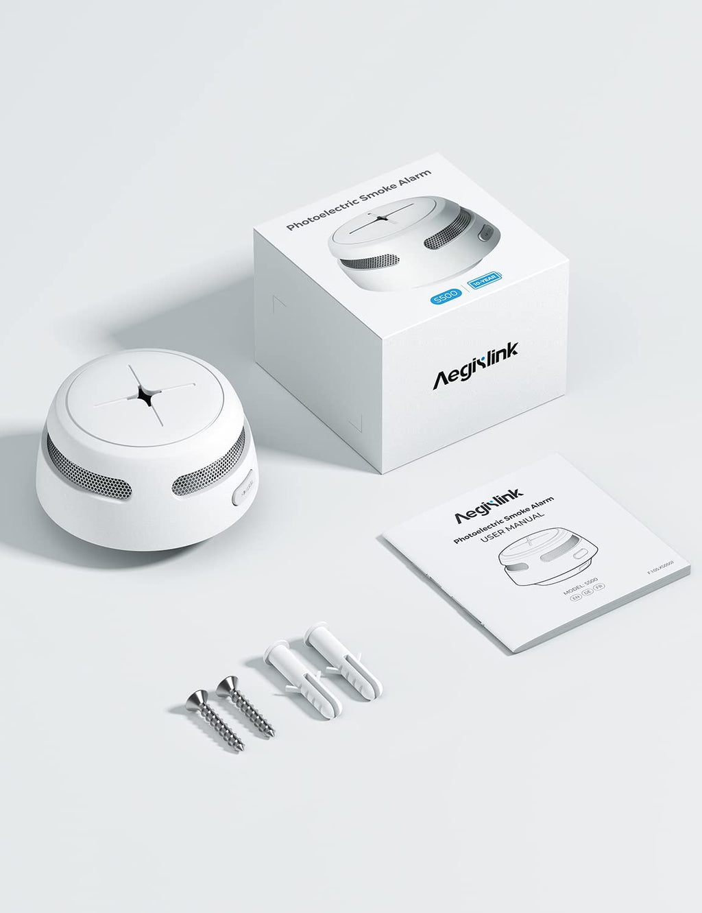 AEGISLINK Smoke Detector 10-Year Battery with Test/Silence Button, Fire Alarm with Photoelectric Sensor, Low Battery Warning, S500 (Independent, 3-Pack)
