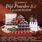 170Pcs Dip Powder Nail Kit, AZUREBEAUTY 36 Colors Brown Purple Christmas New Year Winter Dip Nail Powder Starter Set with Essential Liquid and Removal Accessories Set for French Nail Manicure Salon
