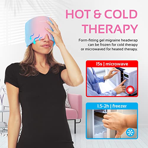 2 Pack Migraine Relief Ice Head Wrap Headache and Migraine Hat | Cold Gel Head Ice Pack with Face and Eye Mask Compress for Cooling Migraine Relief - Tension Headache Relief, Sinus Pressure Relief