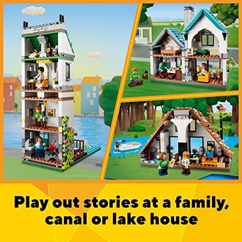 LEGO Creator 3 in 1 Cozy House Building Kit, Rebuild into 3 Different Houses, Includes Family Minifigures and Accessories, DIY Building Toy Ideas for Outdoor Play for Kids, Boys and Girls, 31139