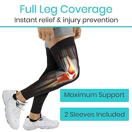 Vive Full Leg Compression Sleeves for Men & Women (Pair) - Knee, Calf, & Thigh Support Brace Wrap for Basketball, Football, Wrestling - Footless Long Running Accessories for Shin Splints (Small)