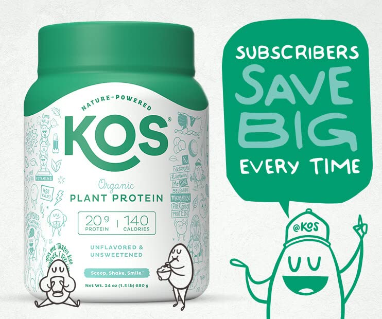KOS Vegan Protein Powder, Unflavored & Unsweetened - Low Carb Pea Protein Blend, Organic Superfood Rich in Vitamins & Minerals - Keto, Soy, Dairy Free - Meal Replacement for Women & Men - 20 Servings