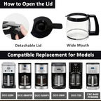 14-Cup Coffee Pot Replacement Carafe Glass Compatible with Cuisinart Coffee Maker Models DCC-2200, DCC-2600, DCC-2800, DCC-3200, DCC-3200P1, DCC-T20, Black