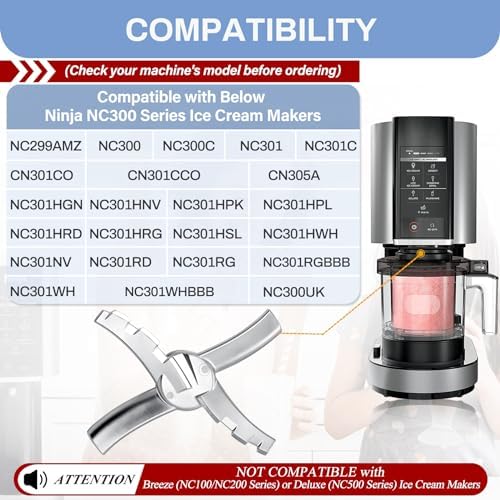 NANOBABY Replacement Paddle Blade Compatible with Ninja Creami NC300 Series Ice Cream Makers, Mixing Blade Paddle Replacement for Ninja NC299AMZ NC301 CN305A CN301CO, Stainless Steel, Silver
