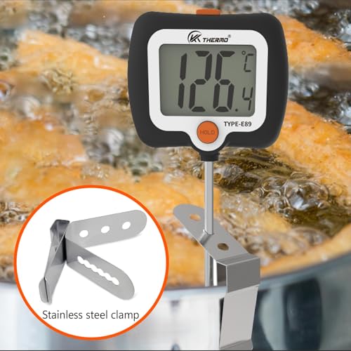 KT THERMO Digital Candy Thermometer, LCD Instant Read Food Meat Thermometer with 10" Probe and Pot Clip for Candy Making, Kitchen Accessories, Baking Tools（Black）