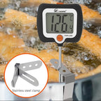 KT THERMO Digital Candy Thermometer, LCD Instant Read Food Meat Thermometer with 10" Probe and Pot Clip for Candy Making, Kitchen Accessories, Baking Tools（Black）