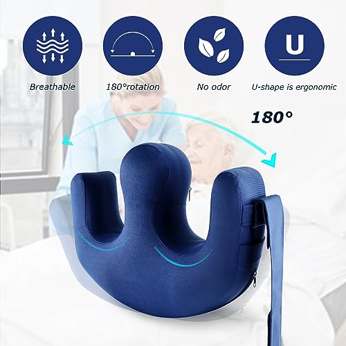 YHK Insufflation Turning Device, Polyester Prevent Muscle Atrophy Elderly with Removable Straps U-Shaped Multifunctional Turning Pillow, Bedridden Nursing Supplies for The Elderly（Dark Blue ）