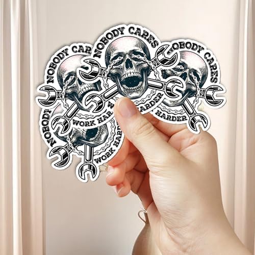 Pack 4PCS Nobody Cares Work Harder Stickers Skull Mechanic Engineer Waterproof Vinyl Decals Decor Water Bottle Laptop Phone Tumbler Hard Hat Helmet Toolbox Window Car Truck Gift