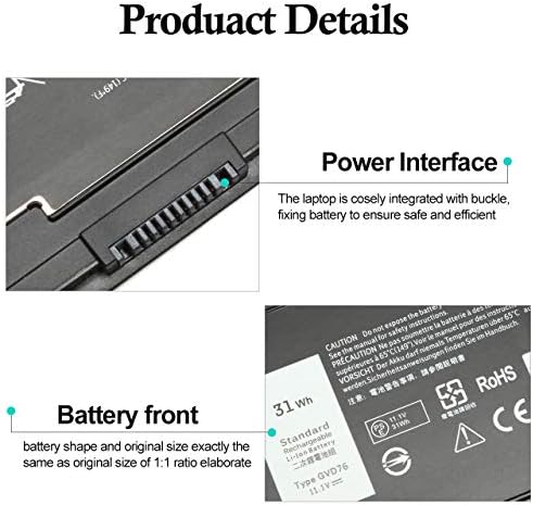 E7240 E7250 Laptop Battery Replacement for Dell E7240 E7250 Ultrabook VFV59 WD52H GVD76 9C26T Y9HNT KWFFN J31N7 HJ8KP F3G33 0KWFFN 451-BBFW 451-BBFX 3-Cell 11.1V 31 WH High Performance