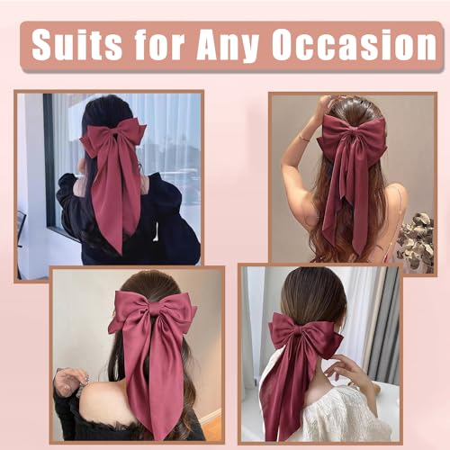 Hair Bows 2 PCS, Hair Bows for Women, Hair Ribbons, Oversized Long-tail Cute Aesthetic Hair Accessories, Large Hair Barrettes for Women, Big Bows for Girls (Watermelon Red, Deep Pink)