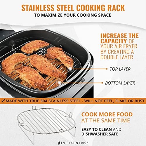 Air Fryer Accessories Compatible with Instant Pot Vortex, Cosori, Ultrean, Chefman, Breville + More, Air Fryer Rack, Air Fryer Cheat Sheet Guides, Air Fryer Liners and Cleaner Brush by INFRAOVENS