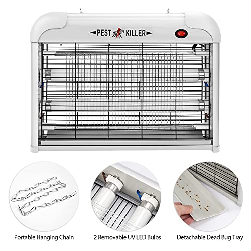 Indoor Electric Bug Zapper, 2800V Powerful Flying Insect Mosquito Killer w/ 20W Blue Light Attract, Plug-in Pest Control Machine for Moth, Fruit Fly, Fungus Gnat, Garage Bug Catcher/Eliminator/Trap
