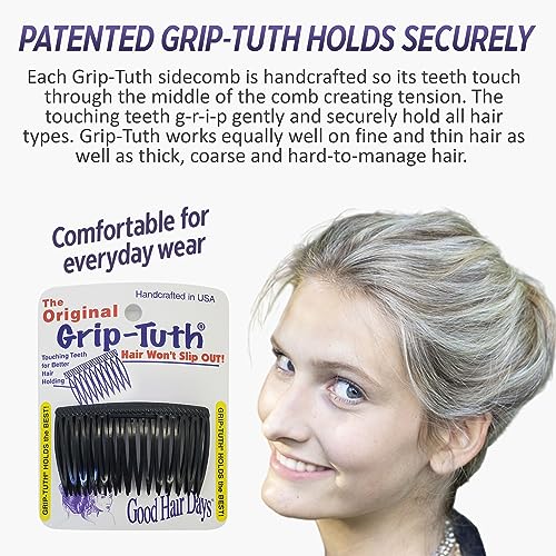 Grip-Tuth Combs - Set Of 2 Hair Side Combs - Hair Combs For All Types Of Hair - Decorative & Hair Styling Women Accessories (Shell, 1 ½ ″ Wide)