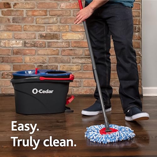 O-Cedar EasyWring RinseClean Microfiber Spin Mop & Bucket Floor Cleaning System with 3 Extra Refills, Plastic, Grey
